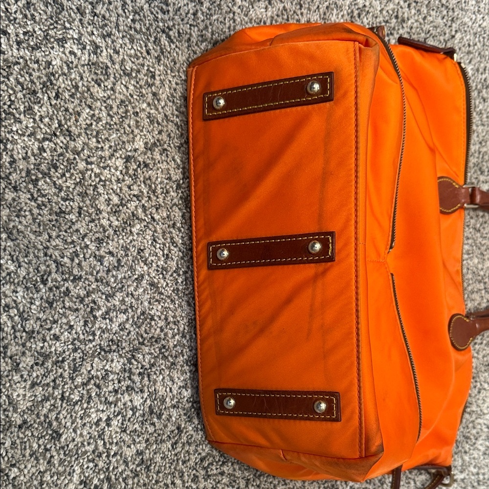 Dooney & Bourke Vibrant Orange Tote with Brown Handles - Picture 5 of 8